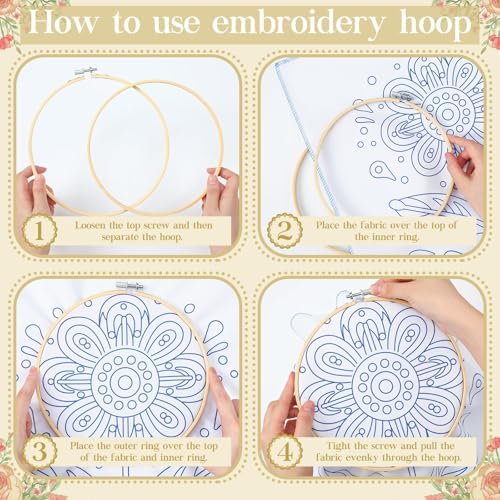 Tioncy 8 Sets Mexican Embroidery Napkins Kit 17.7 x 16.5 Inch Servilletas Para Bordar a Mano Including Mexican Napkin Bamboo Hoop Color Threads and Needles for Beginner Adult DIY Hand Craft Lover Gift