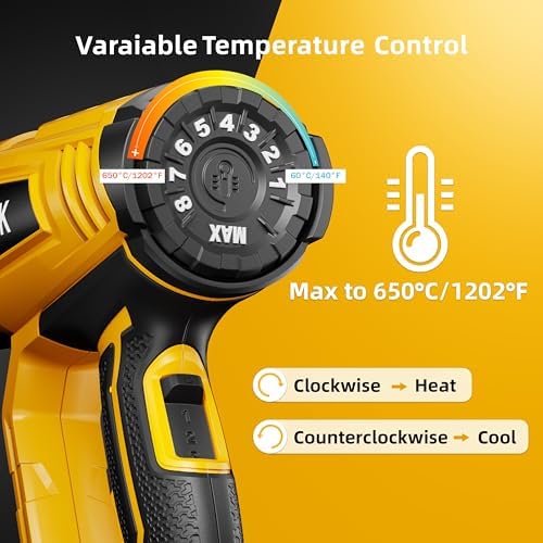 VTEK Heat Gun 1800W Hot Air Gun140℉-1202℉ Fast Heating Variable Temperature Control with 4 Nozzles for Shrinking PVC,Stripping Paint,Vinyl Wrap