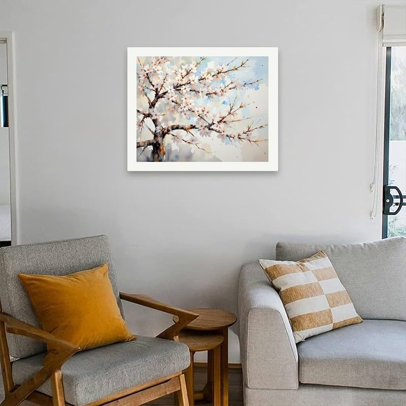 Cherry Blossom Tree Paint by Numbers Kit for Adults - DIY Spring Flowers on Branches Painting on Canvas 16x20 Inches, Acrylic Paint Set,Suitable for Beginners,Floral Art for Decoration/Gifts