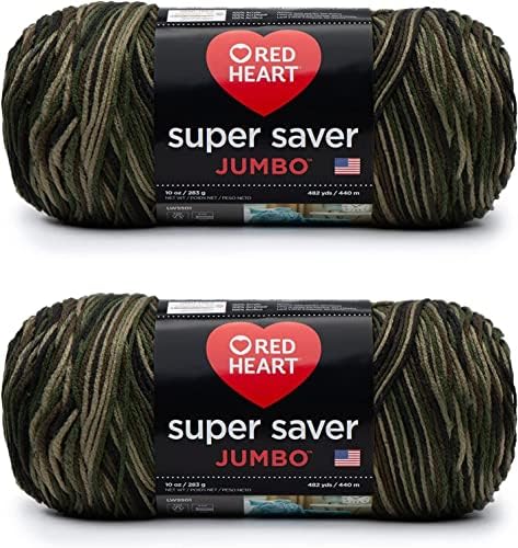 Red Heart Super Saver Jumbo Yarn for Crocheting, Camouflage, 2-Pack