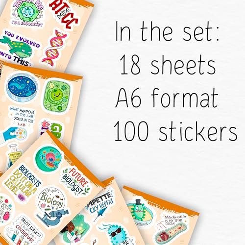100Pcs Funny Biology Stickers for Students, for Water Bottle, Laptop - Funny Biology Gifts for Teachers - Biological Party Supplies - Science Stickers - Gift for Women & Men