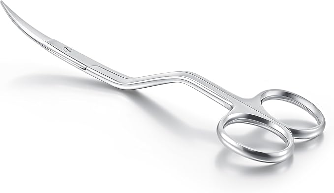 Therwen 6" Bent Handle Curved Embroidery Scissor,Appliqué Scissor, Silver