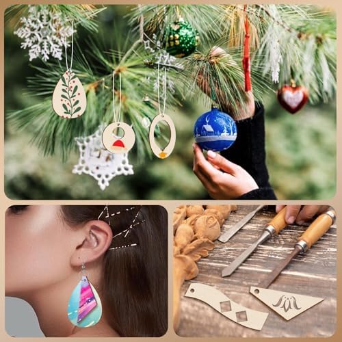 300 Pieces Unfinished Wooden Earrings Blanks for Earring Pieces 5 Shapes Wood Pendants with 100 Pcs Earring Hooks and 100 Pieces Jump Rings for DIY Craft Jewelry Making
