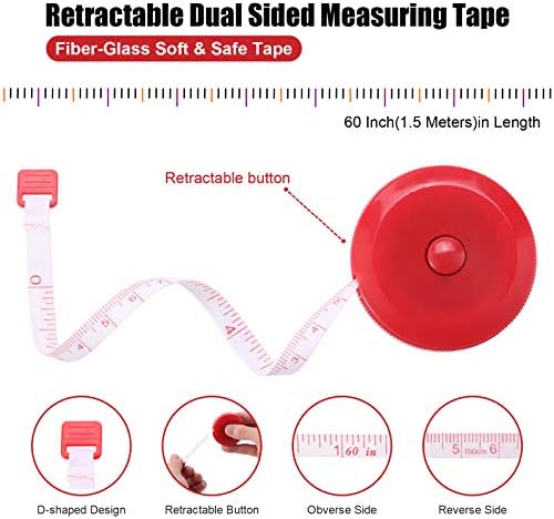 Tape Measures Retractable, Fabric Measuring Tape, 60 Inch Small Sewing Tape Measure for Craft Nursing Medical Travel(3 Pack/Red)