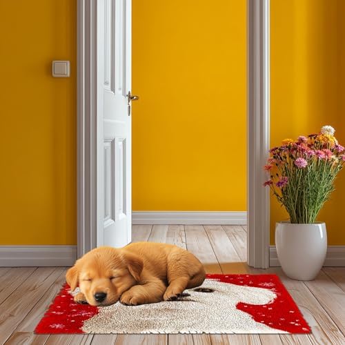 Latch Hook Rug Kit for Adults Merry Christmas Maltese Dog Pre-Printed Handmade Carpet Crochet Yarn Craft DIY Hook and Latch Door Mat Tapestry Home Floor Decoration 52x38cm(12)
