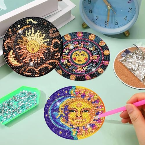 8 Pcs Diamond Art Coaster Kit for Adult with Holder, Diamond Coasters 4x4in