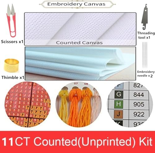 Dimensean Counted Cross Stitch Kit for Beginners, 11CT Unprinted Cross-Stitch Kit Easy Patterns Needlepoint Kit Cross Stitching Embroidery Kit Supplies-Abstract Wolf Landscape 18x18 inch