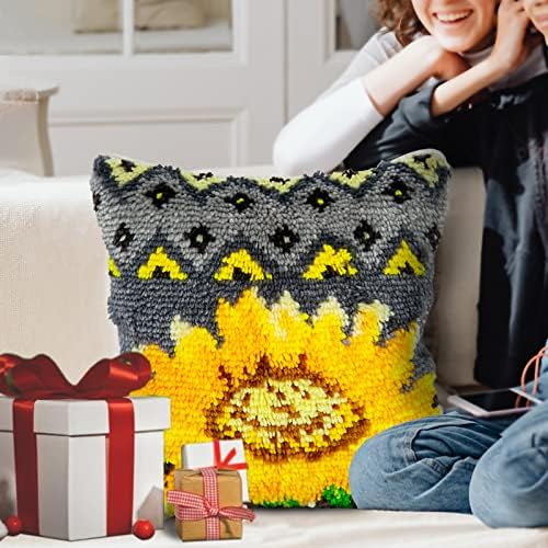 YP Latch Hook Kits for Kids and Adults DIY Throw Pillow for Home Decoration Sunflower Cover Cushion Cover Hand Craft Crochet for Festival Gift,17" X 17"