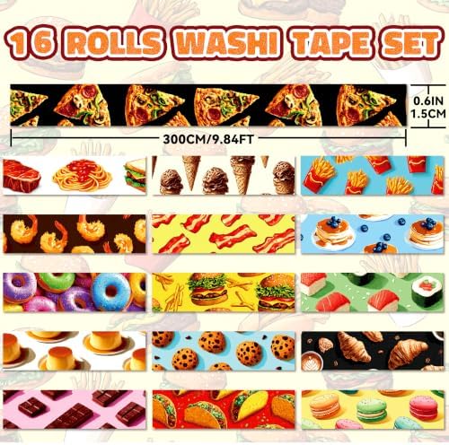 16 Rolls Food Theme Washi Tape Set,Cute Decorative for Crafts