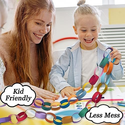 300 Paper Chain Strips for Crafting. No Glue or Tape Needed. Kid Friendly & Family Fun. Yields Over 50 Feet of Paper Chains for Party or Classroom Decorations (Multicolor)