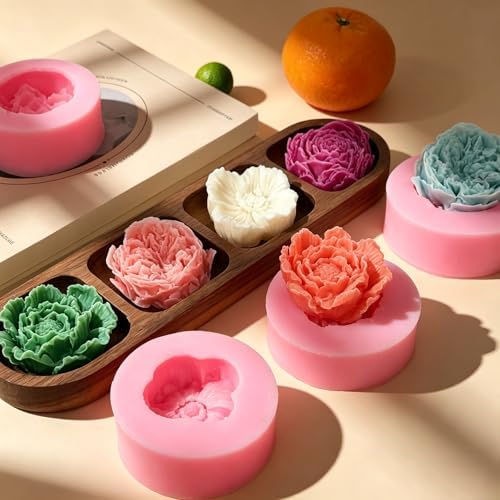 4 Pcs Flower Silicone Molds, Flower Candle Molds for Candle Making,3D Floral Silicone Resin Mold Peony Rose Ranunculus Fondant Mold for Chocolate Cake Decorating Soap Wax Resin Craft
