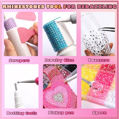 YGDZ 64 Grids Bedazzling Kit, 40000Pcs Jelly Resin Rhinestones for Diamond Art, Silver Flatback Gems, Bedazzled Kits with B7000 Jewelry Glue, Bedazzling Tool, Nail Charms, for Nail Art, Crafts, DIY