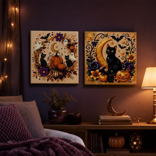 Yiolikan 2Pcs Halloween Paint by Numbers Kits for Adults Framed