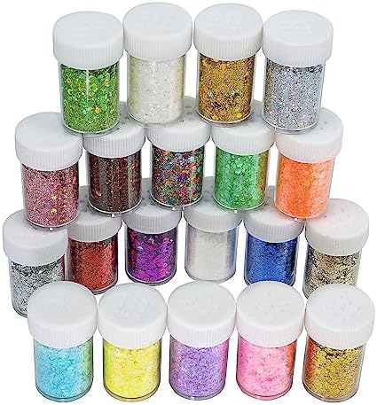 Holographic Chunky and Fine Glitter Mix, 20 Colors for Resin, Iridescent Nail, Cosmetic Eye Hair Face Body, Flakes Sequins for Epoxy Resin Tumbler DIY Arts Crafts