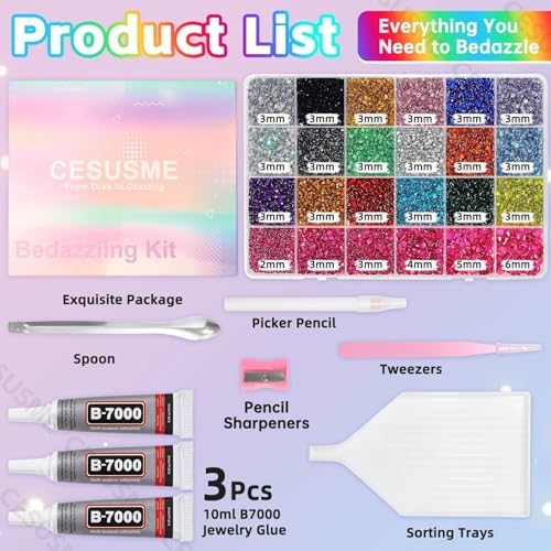 28000 Pcs Color Rhinestones Bedazzling Kit, Rose Red Resin Bedazzling Gems