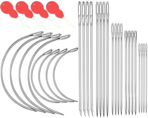 Heavy Duty Hand Sewing Needles Kit, 28 PCS Leather Sewing Needles with 20 Leather Hand Sewing Needle and 8 Curved Needle for Home Upholstery, Leather Needles for Hand Sewing, Carpet Canvas Repair