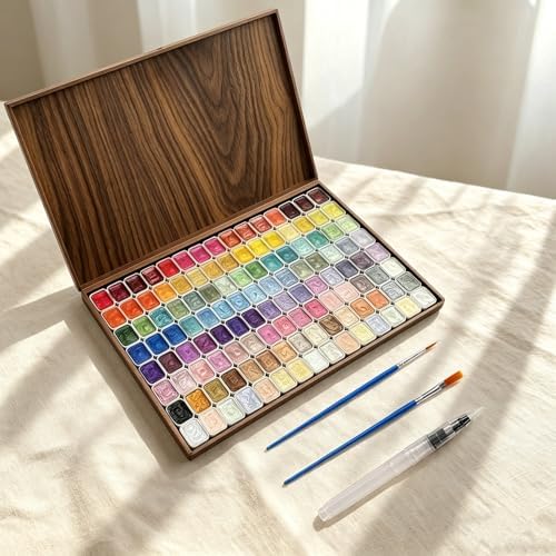 Forestry Shifting Watercolor Painting Set，Shifting Watercolor Painting Set，20 Colors Watercolor Painting Set，Metallic Watercolors，Glitter Watercolor Paint For Children Adults Art Painting (Wooden box 120 colors)