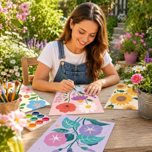 Louise Maelys 12 Pack Pre Drawn Canvas to Paint with Floral Pattern