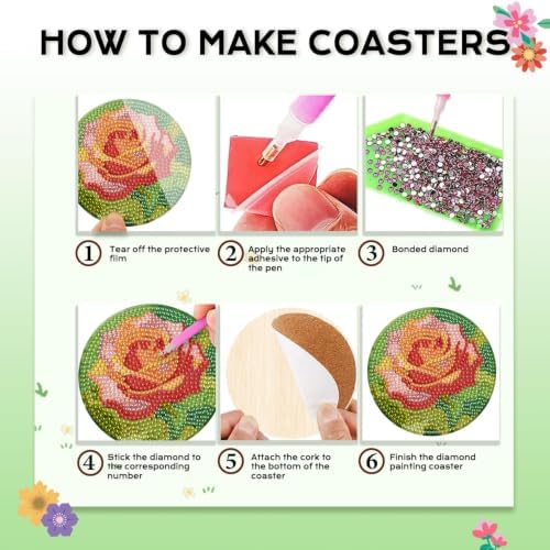 Leatrice 8 Pcs Diamond Art Coasters Small Diamond Painting Kits for Adults