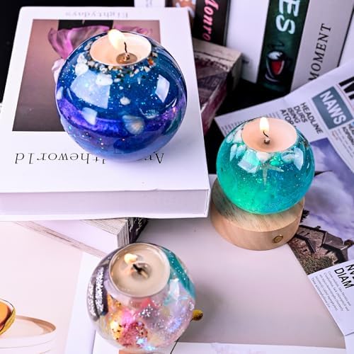 Tealight Candle Holder Resin Mold, 2 Pack Sphere Candlestick Mold
