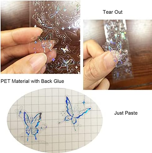 8Pack Holographic Glitter Sticker Material Set 3D Shape Frame Stickers for Scrapbooking Decorative Decals Paper Planner Bullet Junk Journal Supplies for Album Notebook DIY Art Craft
