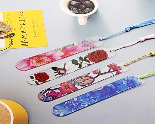Blank Clear Acrylic Bookmarks Penta Angel 20Pcs Plastic Craft Transparent Acrylic Book Page Marks with 20Pcs Small Book Page Marks Tassels for DIY Projects and Graduation Gift Tag (Oval)