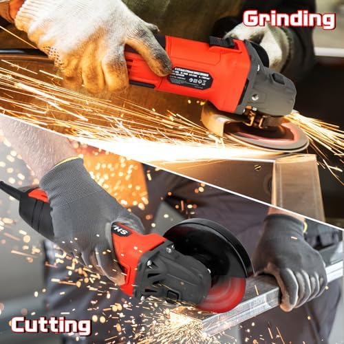 SHALL 4-1/2 Inch 11000 RPM Angle Grinder 4Amp with 2 Guards, 3 Cutting Discs, 3 Grinding Wheel, Non-Slip Handle, Wrench and Carbon Brush for Metal and Wood