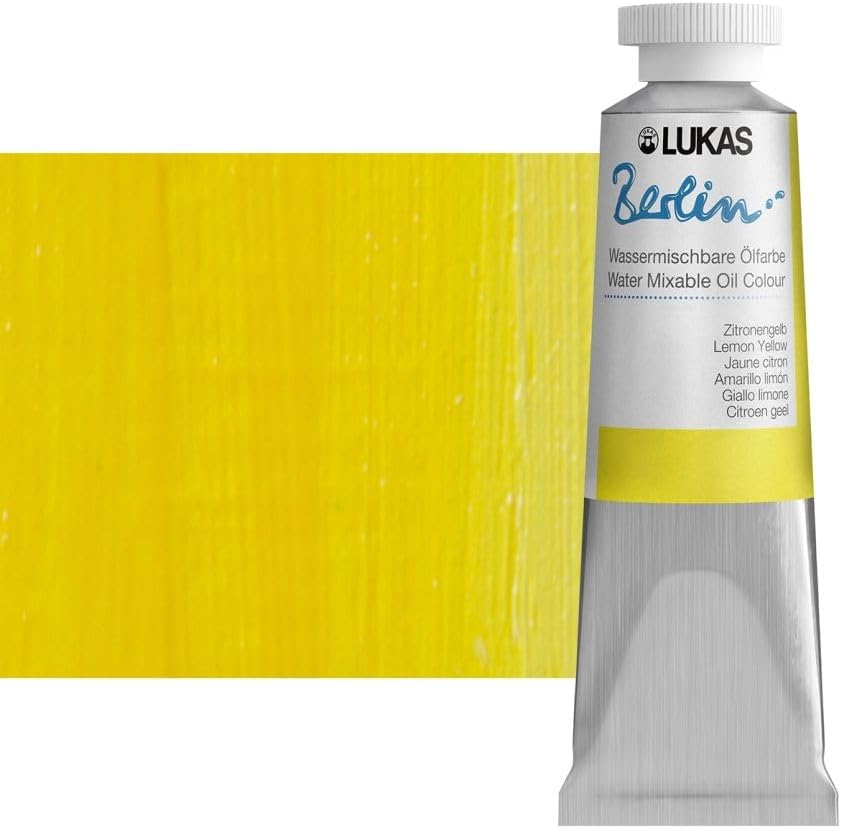 Lukas Berlin Pro Artists Water Mixable Oil Paint 37 ml Tube Lemon Yellow, Water Soluble, Lightfast Pigments, Quick Drying, Easy Clean-Up, Eco-Friendly, Professional Quality, 40 Color Range