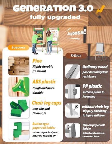 Joyooss Art Easel for Kids Easels for Toddler with Paper roll Green | Wooden Chalkboard for Kids Adjustable Double Sided Dry Erase Board,Toddler Art Easels for Kid Ages 4-8