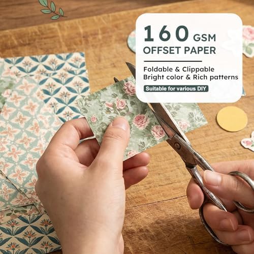 12in Spring Scrapbook Paper Pad,24 Sheets Retro Pattern Aesthetics Double Sided Print Floral DIY Crafts Collage for Cardstock Photo Album Journals Folded Gift Wrapping Material