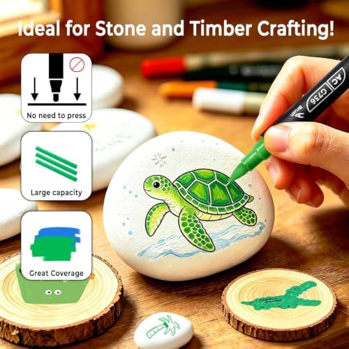 ZSCM 12 Green Acrylic Paint Markers, Dual Fine & Brush Tip Acrylic Pens
