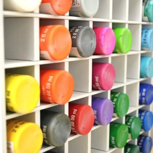 GRETJOB 64 Grids Paint Organizer, Wall Mountable Craft Paint Storage Rack