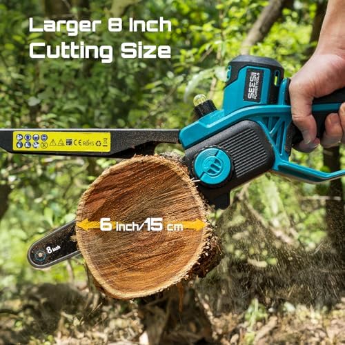 SEESII Flagship 8-Inch Cordless Mini Chainsaw, Upgraded Brushless Motor | Electric Chainsaw with 2×4000mAh Batteries, Tool-Free Chain Tension & Oiler, Handheld Saw for Fast Tree Branch Cutting