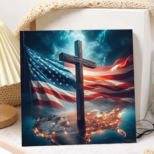 American Flag Paint by Numbers Kit for Adults, Paint by Numbers 10x10 Inch | Cross Framed Paint by Numbers with Easel, Acrylic Painting by Numbers, DIY Arts and Crafts for Gifts or Home Decor
