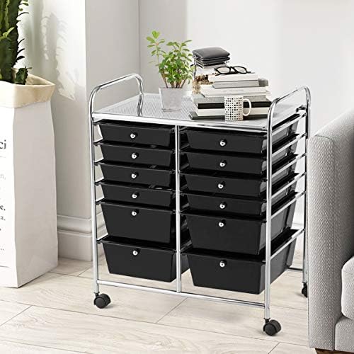 LDAILY 12 Drawer Rolling Storage Cart, Craft Cart Organizer on Wheels w/Metal Frame, Large Capacity & Smooth Drawer, Rolling Cart w/Drawers for Classroom, Office