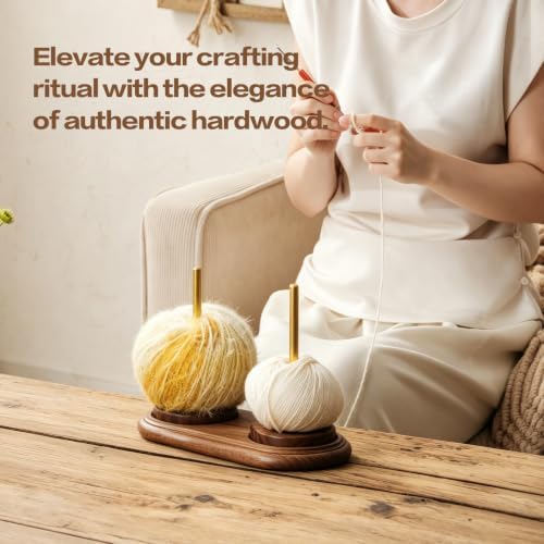 Rovarahoom Walnut Wooden Yarn Holder for Crocheting, Yarn Spinner Stand with Rotating Mechanism, Crochet Holder for Knitting Lovers Mom Craft Enthusiasts Great Gift - 2 Spindles