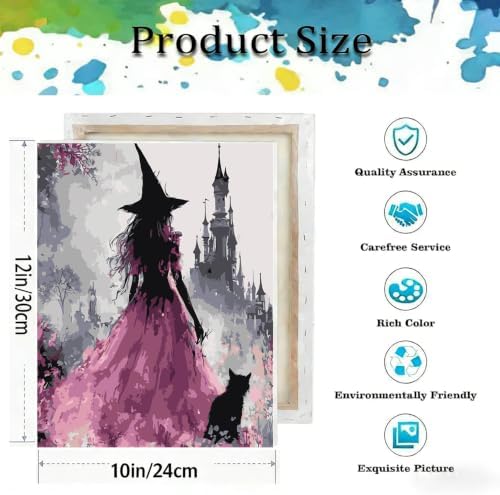 Witch Paint by Numbers Kit for Adults,Castle DIY Paint by Number With Frame