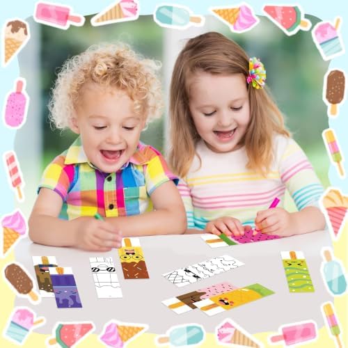 72Pcs Ice Cream Color Your Own Bookmarks, Coloring Blank Bookmarks for Kids