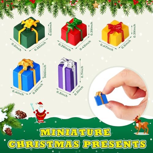 JUNEBRUSHS 50 Pcs Christmas Miniatures for Crafts, Christmas Tree Mini Resin Presents Charms Mini Christmas Ornaments Figurines for Tree Decor Vase Filler Xmas Crafts