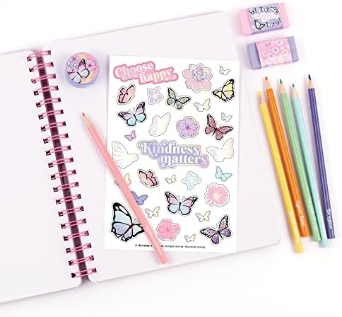 3C4G Butterfly All-in-1 Sketchbook Set - Girls Diary, Journal, Sketch Book for Kids with Pencils, Stickers & More - Drawing Kit for Kids - Unlined Diary for Girls - Kids Sketch Pad by Make It Real