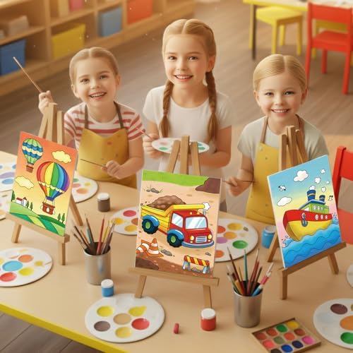 Louise Maelys 5x7Inch Pre Drawn Canvas for Painting for Kids,Transportation