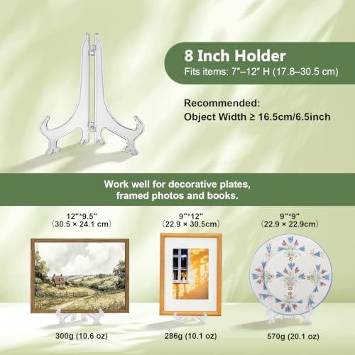 Artliving 8 Inch Clear Plastic Easels or Stand/Plate Holders to Display Pictures or Other Items at Weddings, Home Decoration, Birthdays, Tables (6 Pack)