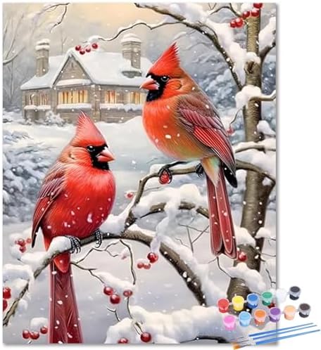 Cardinal Paint by Numbers Kit for Adults Canvas, Paint by Number Christmas