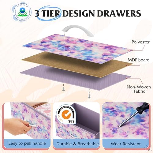 WLIVE Tall Dresser for Bedroom, 9 Drawer Chest of Drawers, Tie-Dye | 9 roomy fabric drawers, Tall storage design, Bedroom or closet use, Sturdy steel frame, Smooth wood tabletop