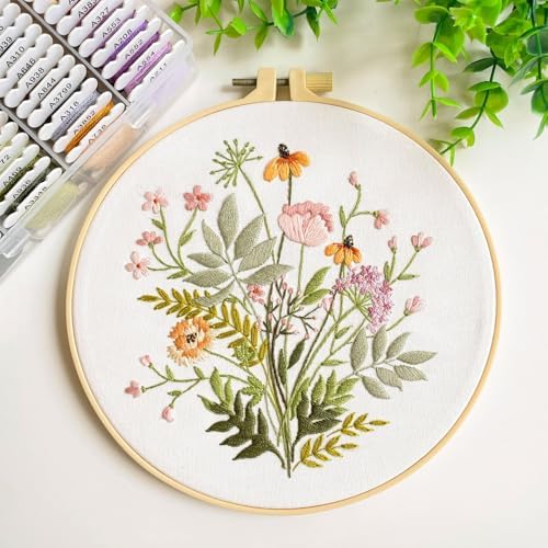 Silentsea Floral Embroidery Kit for Beginners – All-in-One DIY Stitching Set with Pre-Printed Fabric, Hoop & Threads – Perfect for Relaxing Craft Lovers.