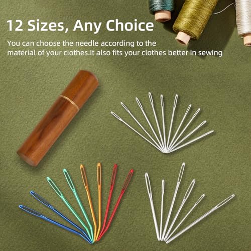 24pcs Large Eye Sewing Needles Kit, Stainless Steel Blunt Darning Needles & Bent Tapestry Needles & Sharp Hand Knitting Needles with Wooden Case,Perfect for Crochet/Darning/Yarn/Embroidery Projects