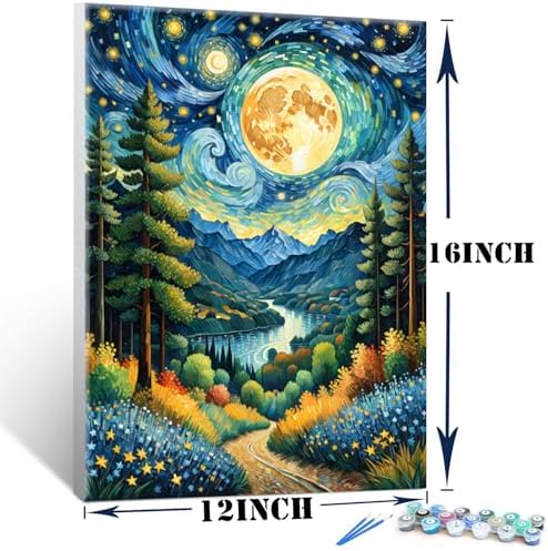 Lovepefe Moon Paint by Numbers Kit for Adults Beginner Landscape Adult Paint by Number Kits On Canvas with Frame DIY Oil Painting Kits for Gift Home Wall Decor 12x16 Inch