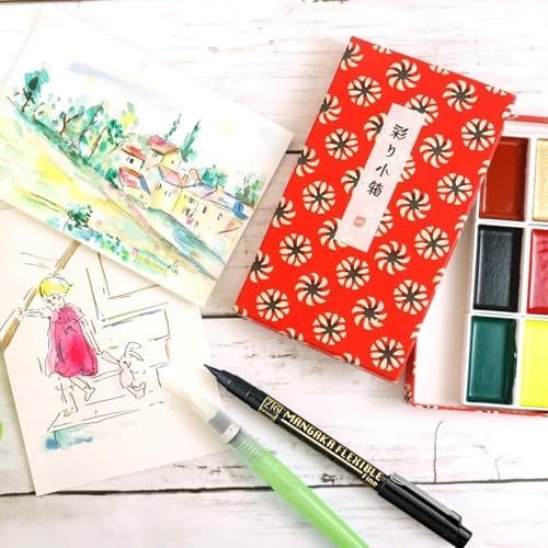 Kuretake Irodori Kobako Red Watercolor Paint Set, 6 Colors, Made in Japan