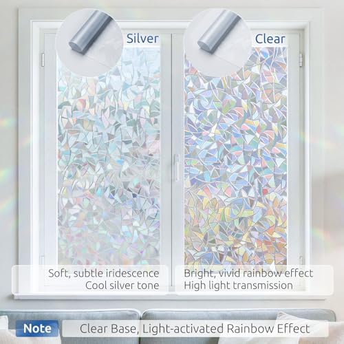 rabbitgoo Window Privacy Film Rainbow, Silver, 23.6" x 78.7"