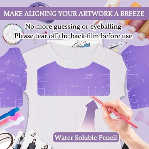 DNSGOOR Sublimation Shirts Tool Kits for Vinyl Alignment,Portable Pad for Ironing,T-Shirt Rulers Guide and Teflon Sheet for Cricut Heat Press HTV Vinyl Center Designs,Craft Sewing Accessories